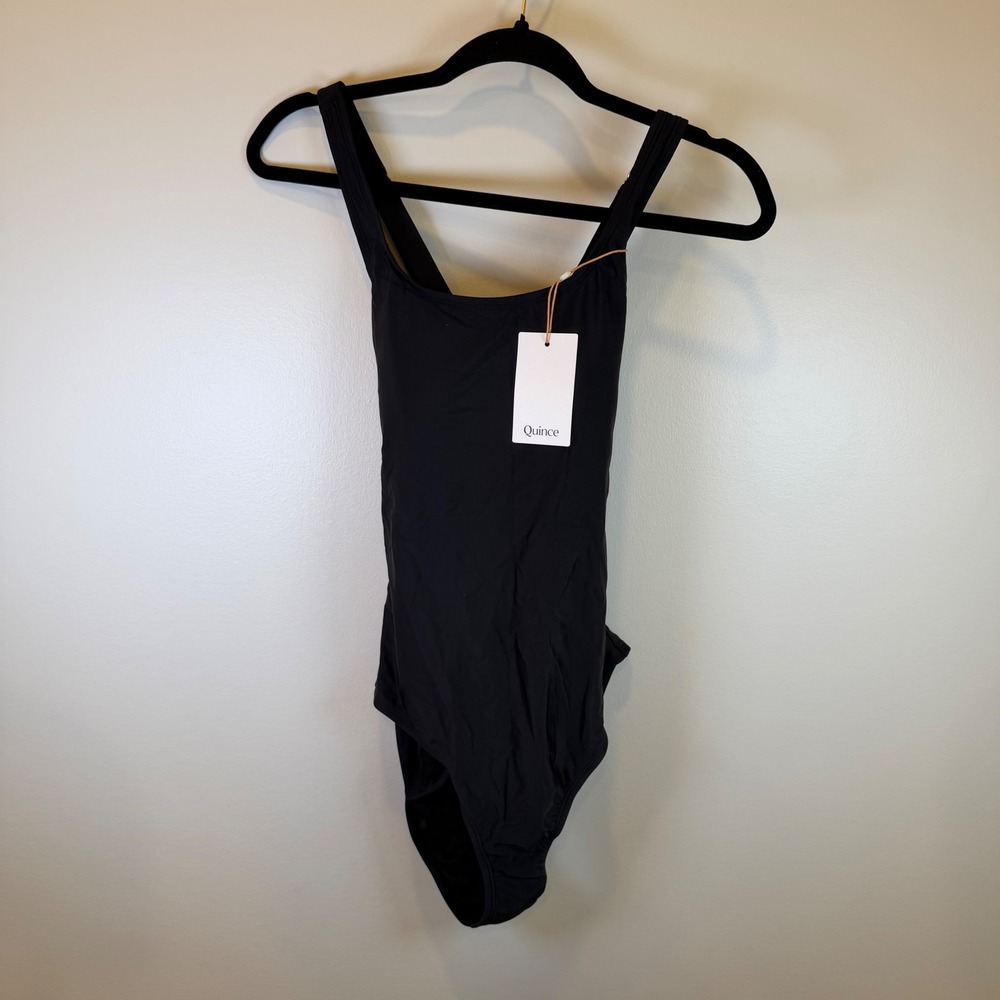 Quince Black Italian Cross Back One Piece Swimsuit Adjustable Sz M NWT Bathing